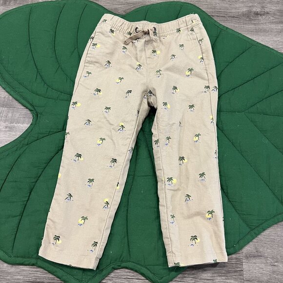 Janie and Jack Toddler 3 Tan Palm Tree Linen Blend Pants - Picture 1 of 4